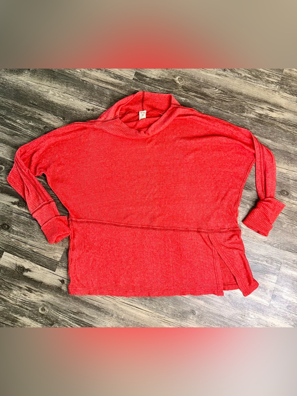 Free People We The Free Londontown Thermal Tunic Top Medium Coral Red Oversized